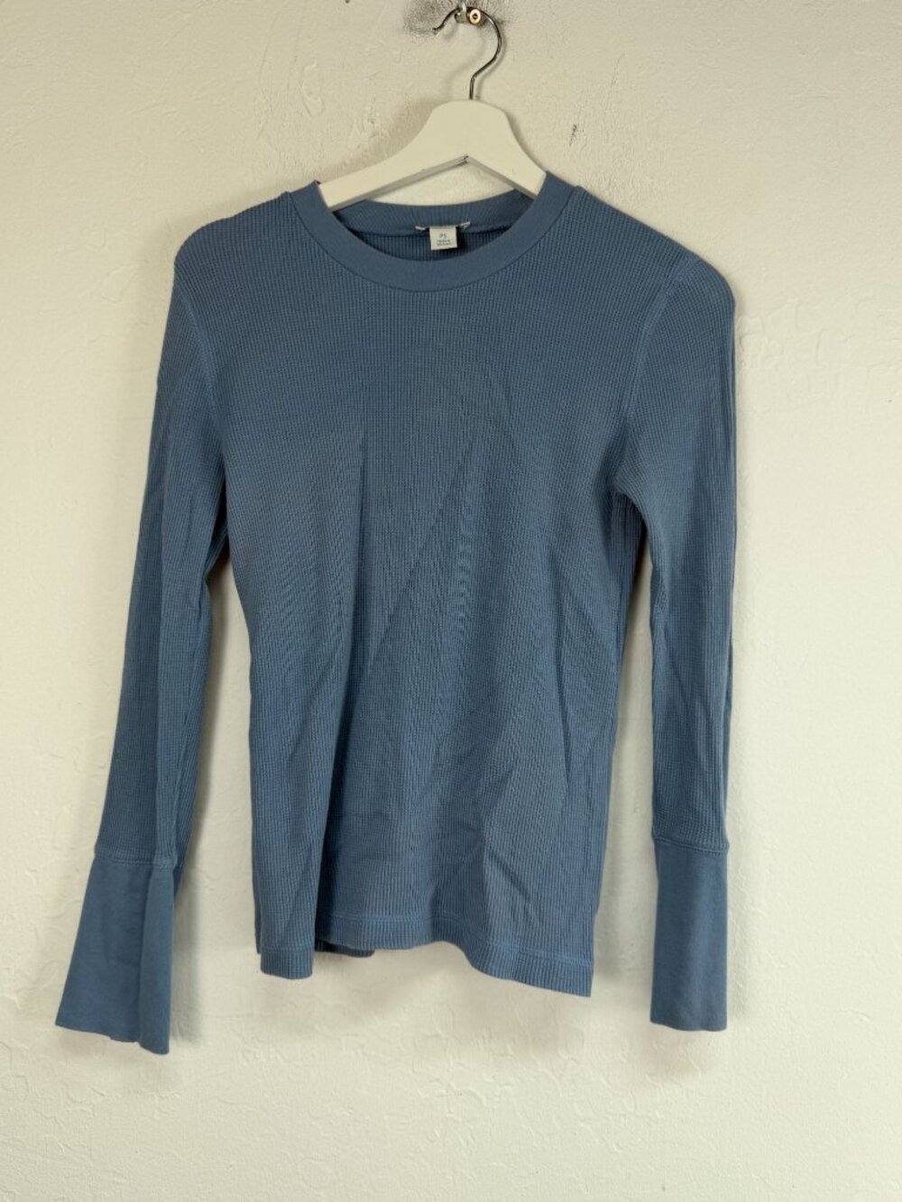 Sundance Thermal Top Waffle Knit Button Cuff Blue Long Sleeve Women Petite Small